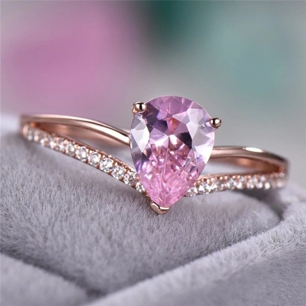 🎀Elegant Crystal Clear Pear Zircon Double Layer Rings for Women, EVGG1175